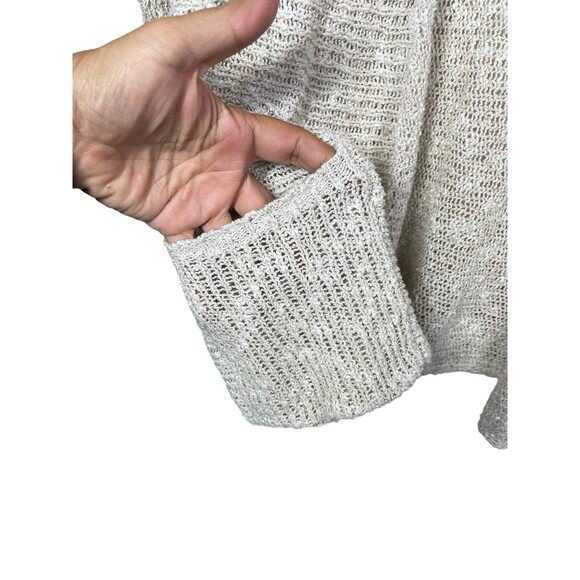 EILEEN FISHER Size P Small Cardigan Sweater Beige Crochet Open Front Pockets - Picture 6 of 12